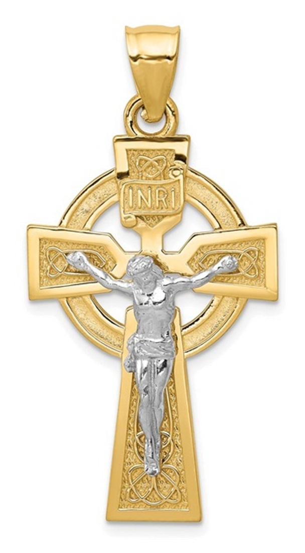 14k Two-Tone Polished Celtic INRI Crucifix Pendant