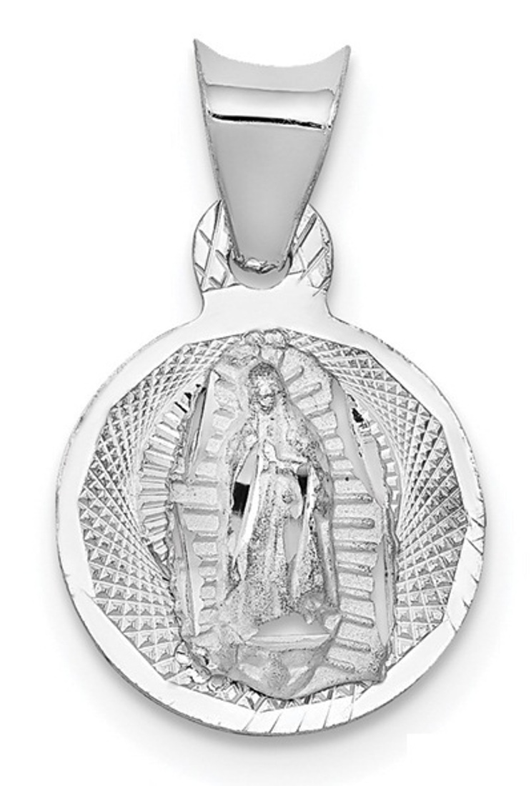 14k White Gold Our Lady Of Guadalupe Circle Pendant