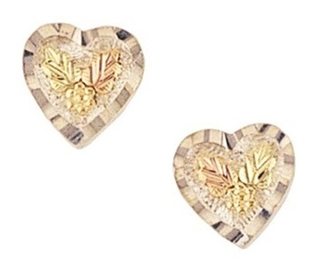 Heart Earrings, 10k Yellow Gold, 12k Green and Rose Gold Black Hills Gold Motif