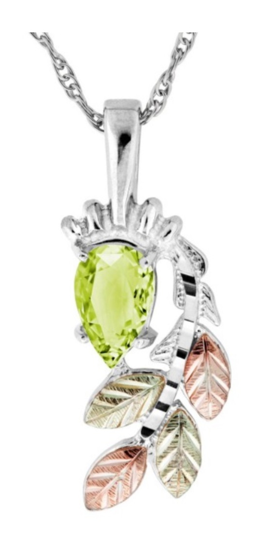 Sterling Silver, Peridot Pear Shaped Pendant Necklace