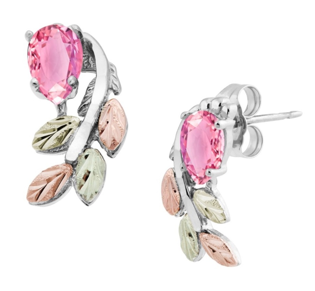 Sterling Silver, Pink CZ Earring, 12k Green and Rose Gold Black Hills Gold