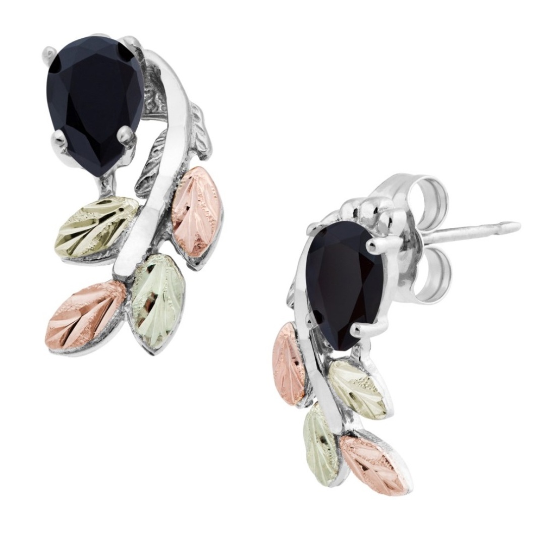 Sterling Silver, Onyx Earring, 12k Green and Rose Gold Black Hills Gold