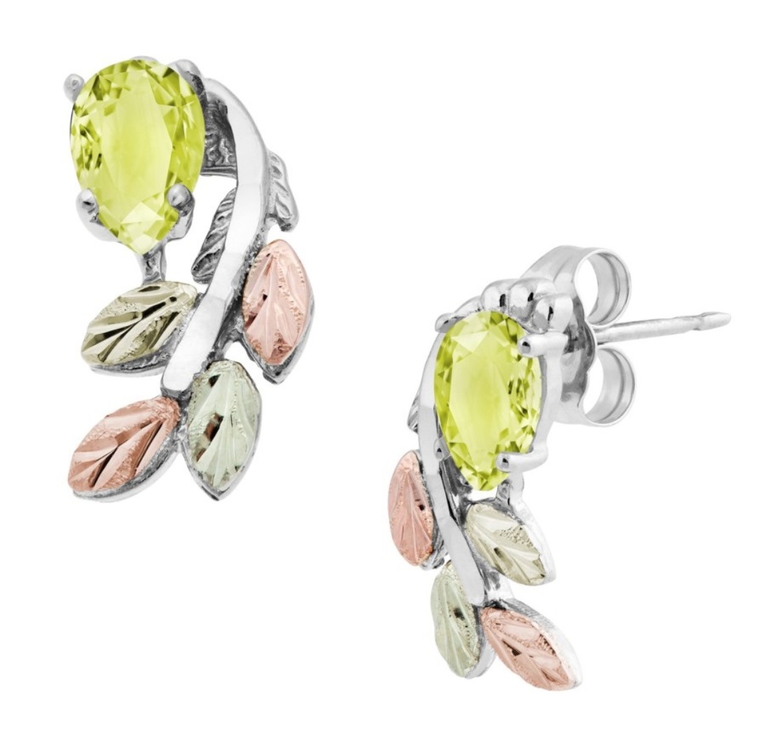 Sterling Silver, Peridot Earring, 12k Green and Rose Gold Black Hills Gold