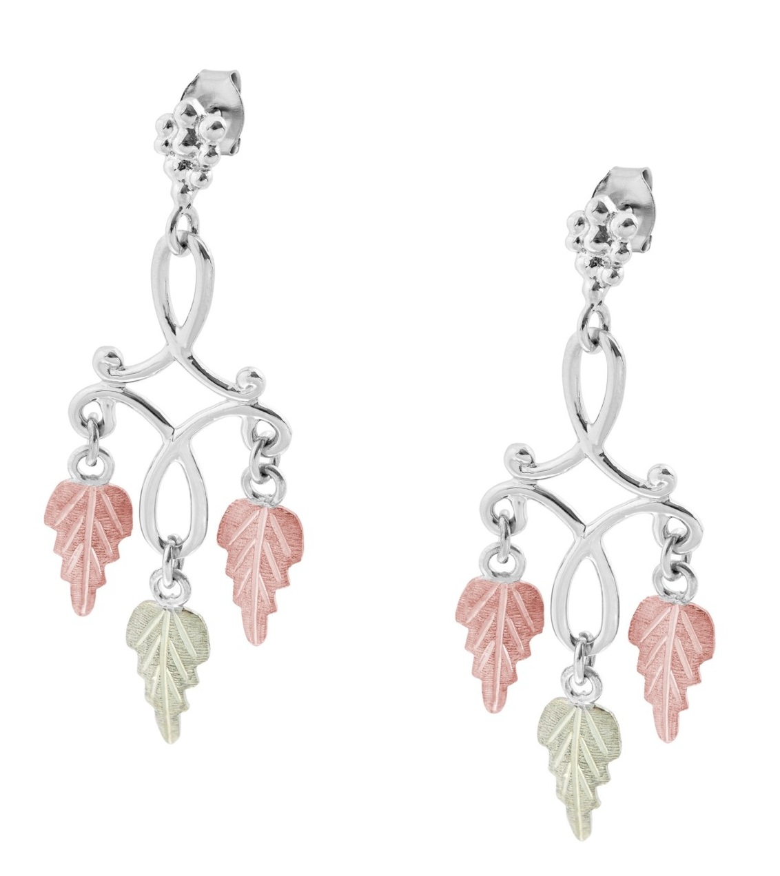 Chandelier Earrings, Sterling Silver, 12k Rose and Green Gold Black Hills Gold/><br />
<img decoding=