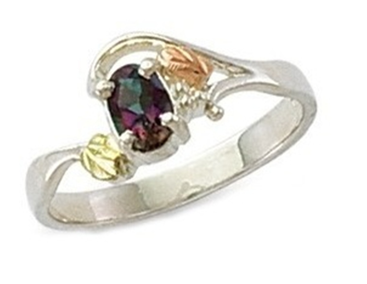 Oval Mystic Fire Topaz Bypass Ring, Sterling Silver, 12k Rose and Green Gold Black Hills Gold Motif/><br />
<img decoding=