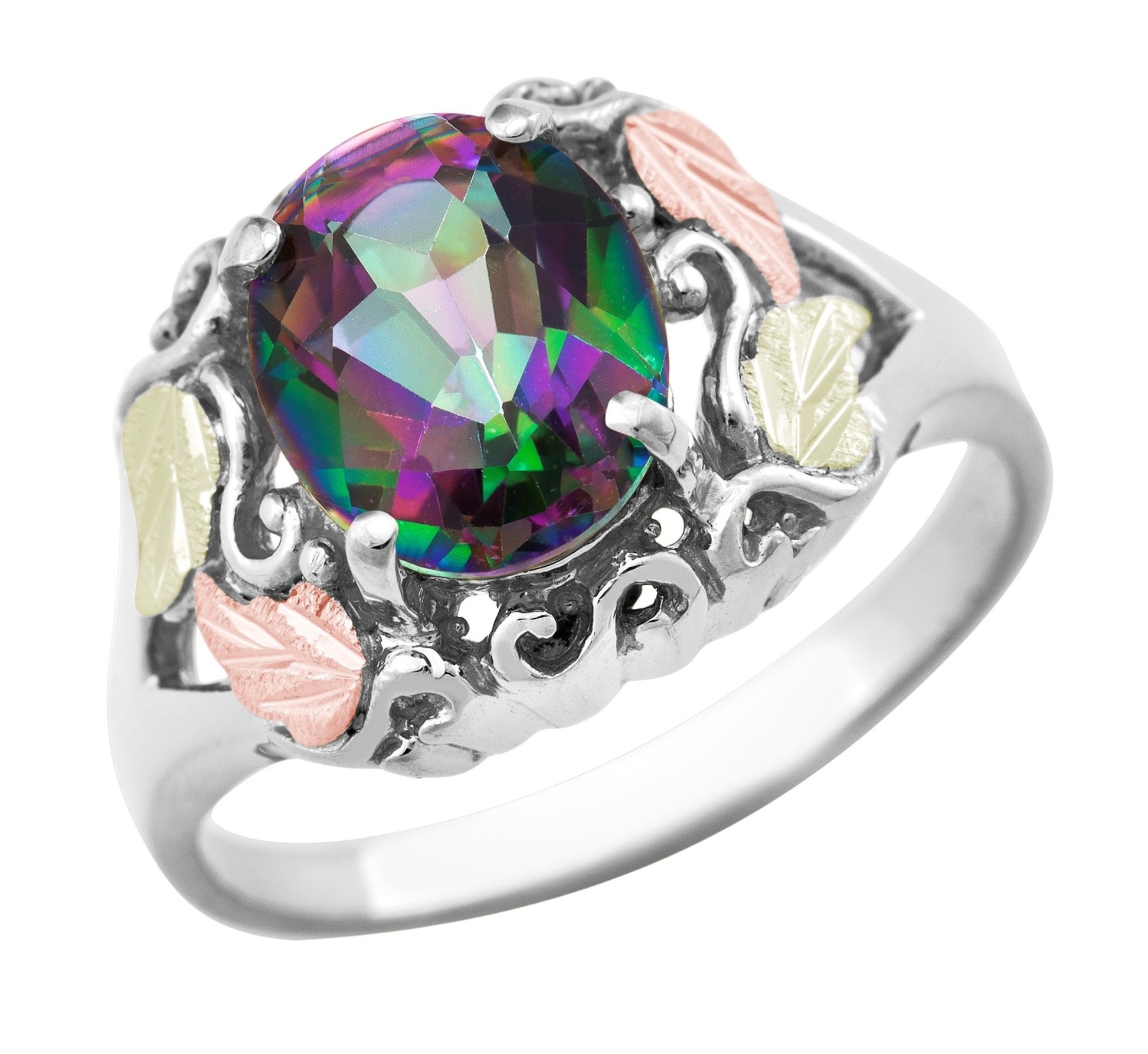 Sterling Silver Mystic Fire Topaz Black Hills Gold Ring. 