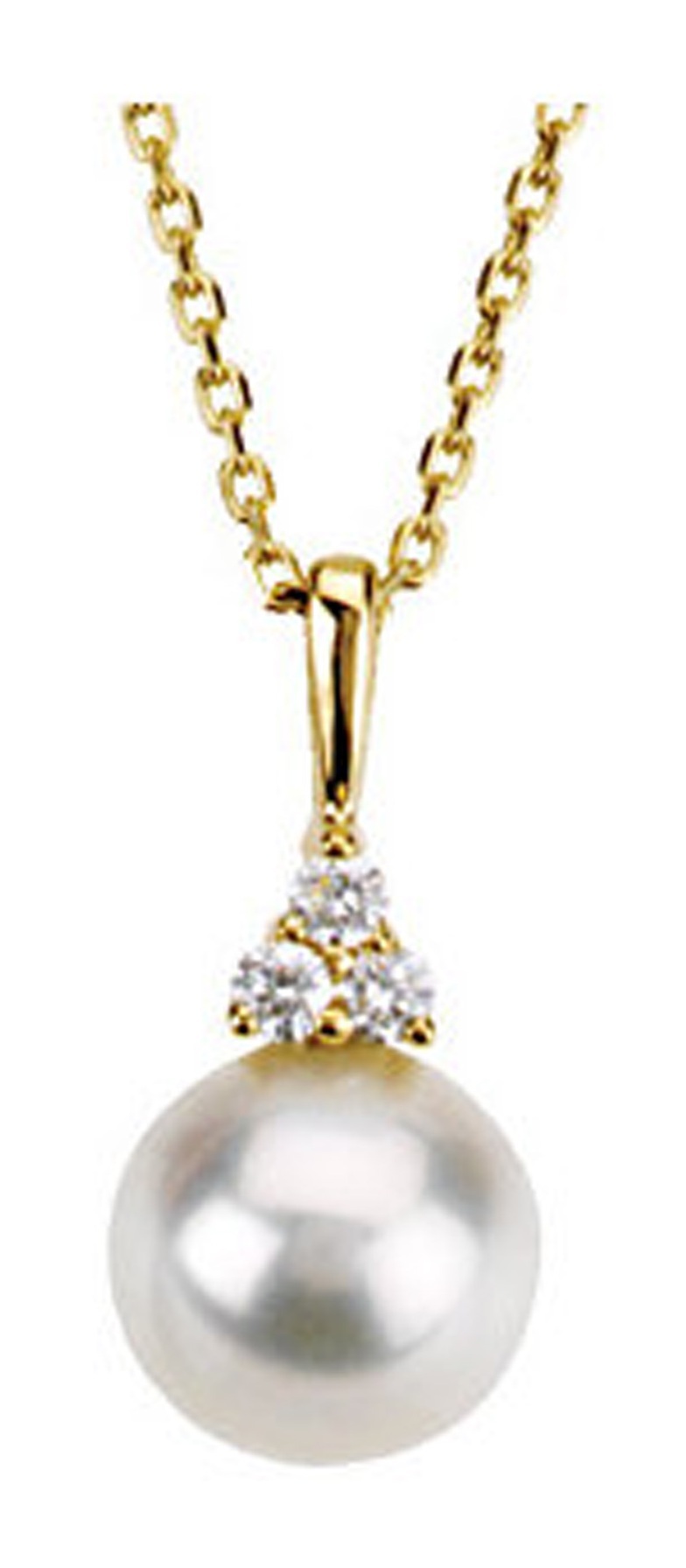 White Freshwater Cultured Pearl and Diamond Pendant, 14k Yellow Gold-1009MP