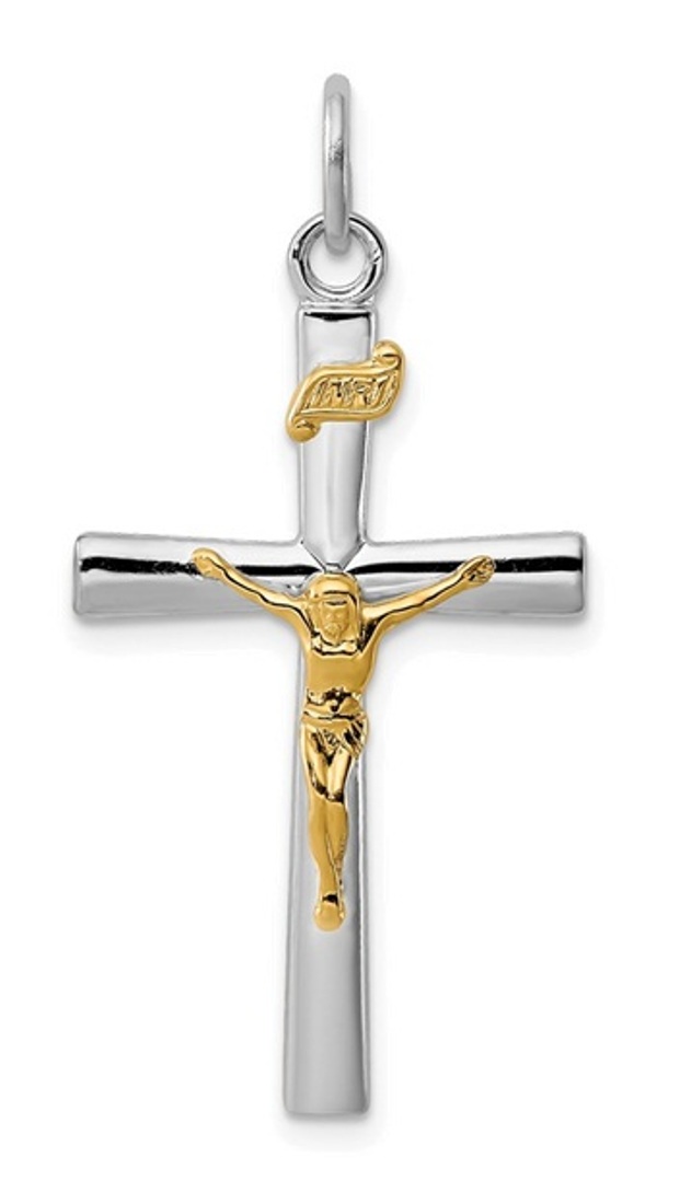 Sterling Silver Rhodium-Plated And 18k Gold-Plated INRI Crucifix Charm