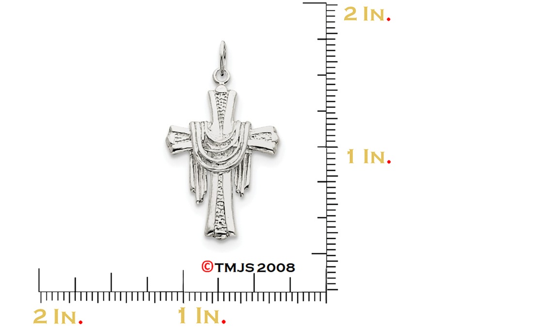 Draped Cross Charm, Sterling Silver Pendant (30X20MM)