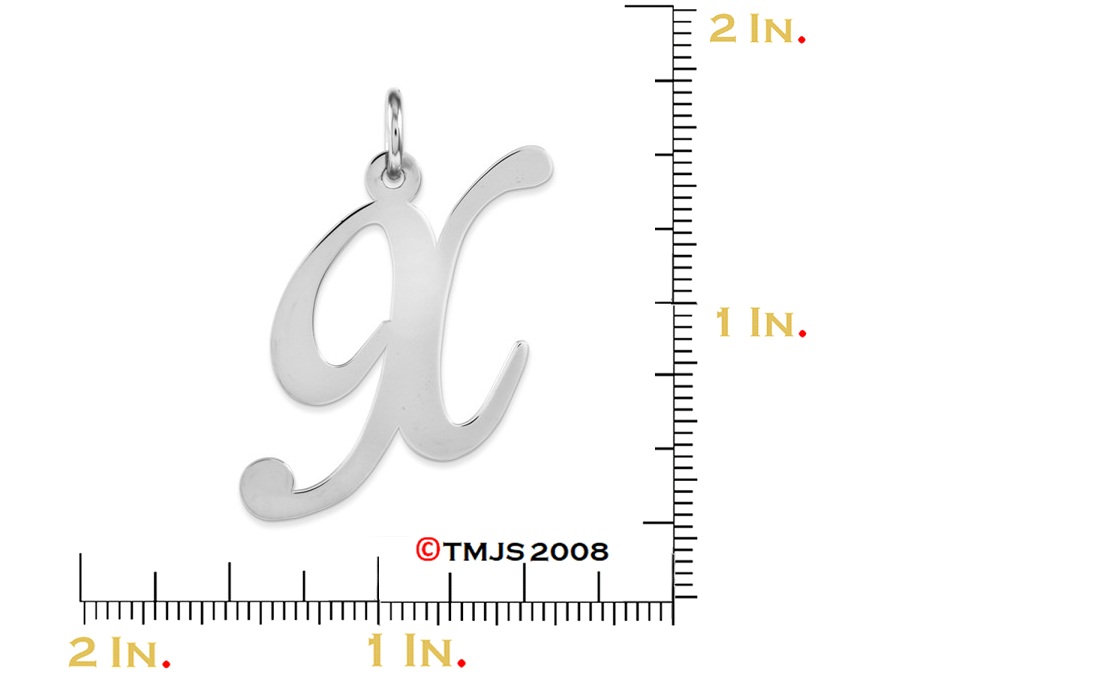 Sterling Silver Large Fancy Script Initial X Charm.