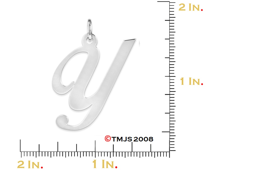 Sterling Silver Large Fancy Script Initial Y Charm.