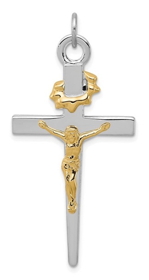 Sterling Silver Rhodium-Plated And 18k Gold-Plated Crucifix Pendant