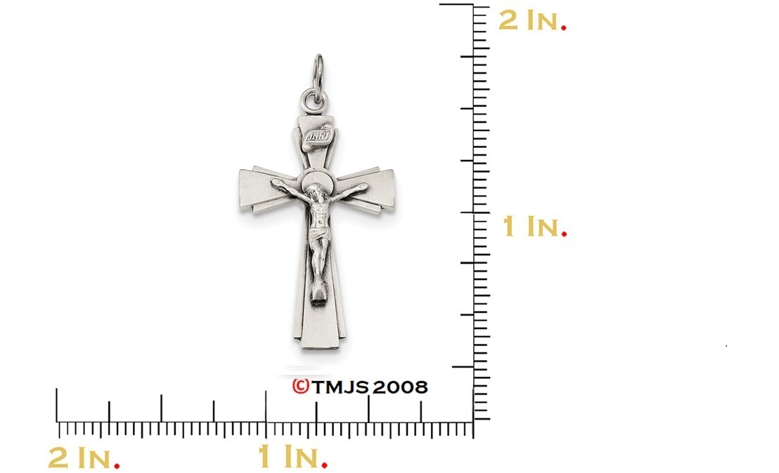 Diamond-Cut INRI Crucifix Charm, Sterling Silver Pendant (42.5X20MM)