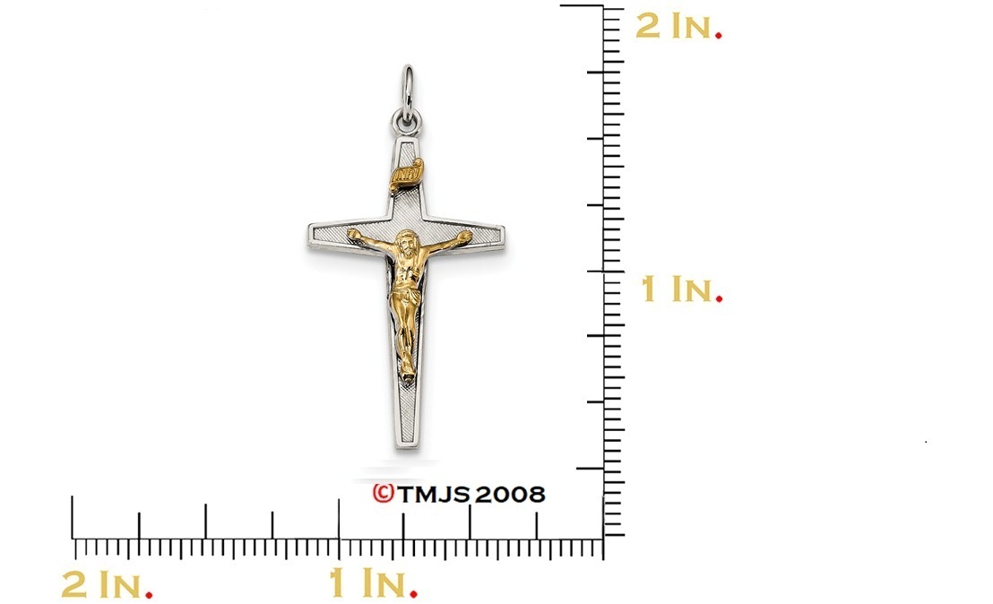 Two-Tone INRI Latin Crucifix Charm, Gold-Plated Sterling Silver Pendant (44.2X21MM)