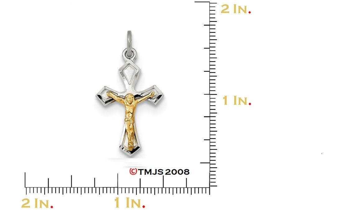 Two-Tone Passion Crucifix Charm, Gold-Plated Sterling Silver Pendant (27X13MM)