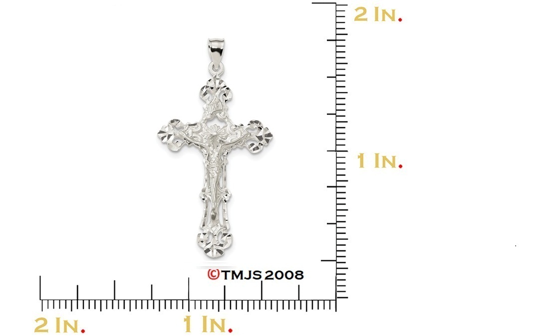 Diamond-Cut Fleur de Lis INRI Crucifix, Sterling Silver Pendant (6.2X33MM)