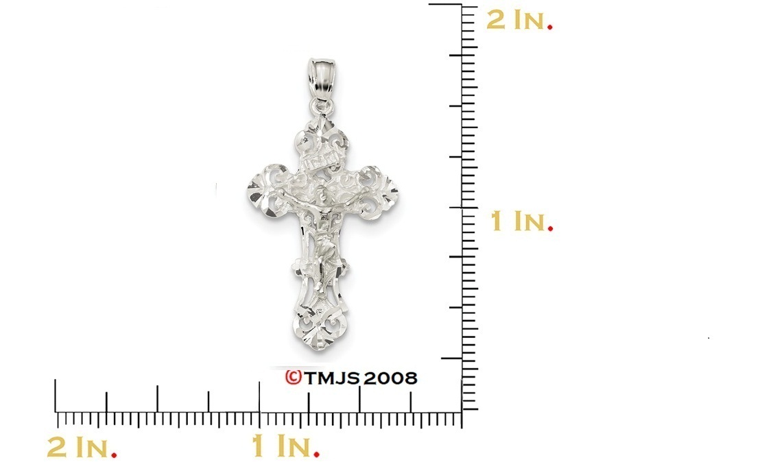 Diamond-Cut Fleur de Lis INRI Crucifix, Sterling Silver Pendant (38X19MM)