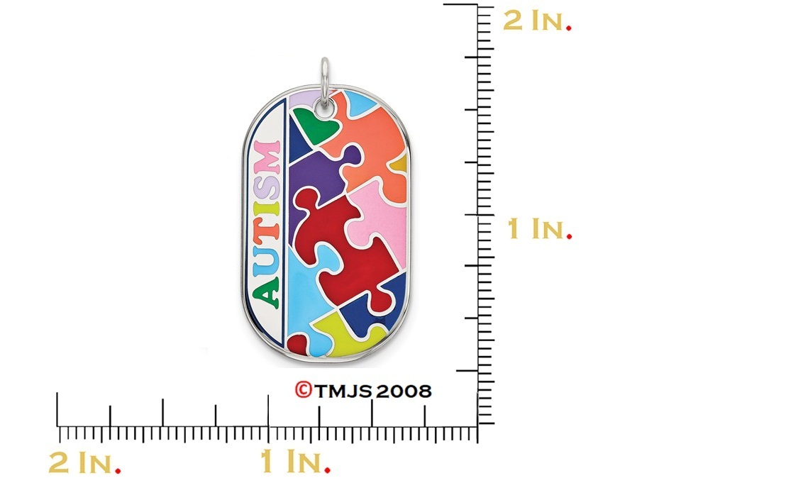 Enameled Autism Dog Tag Charm, Rhodium-Plated Sterling Silver Pendant (46X25MM)