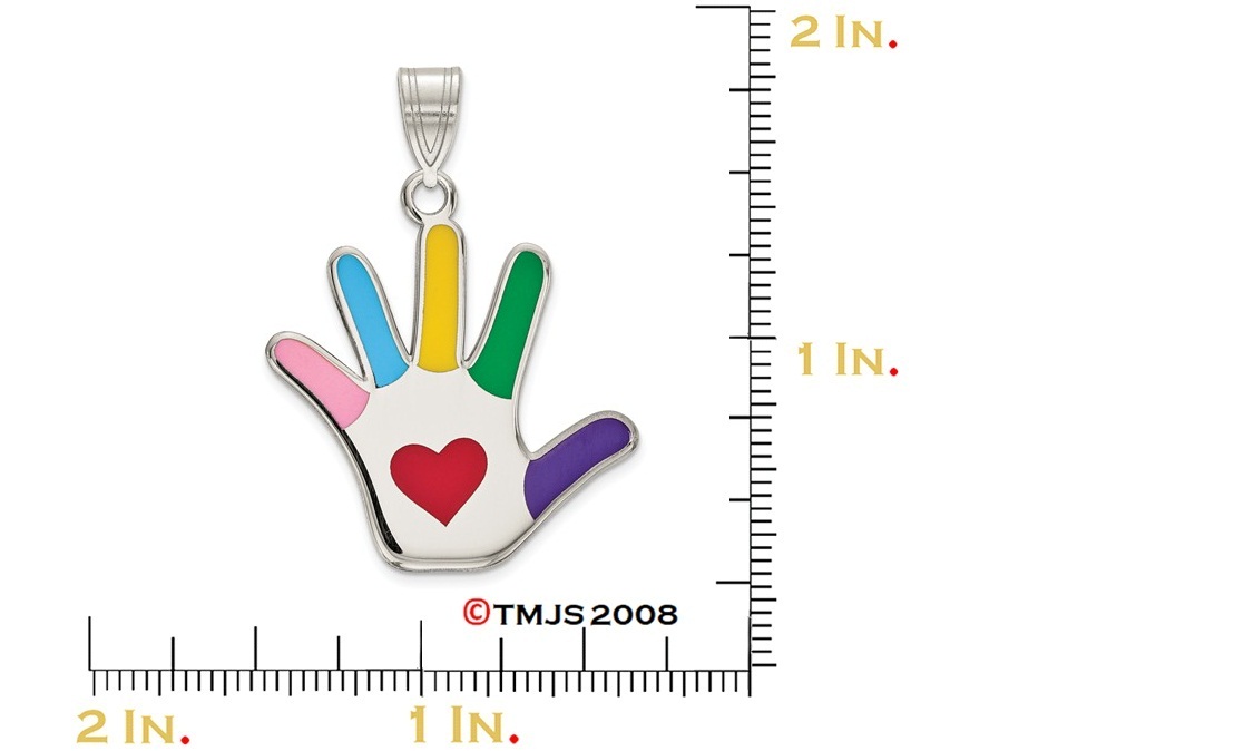 Enameled Autism With Heart Hand-print Charm, Rhodium-Plated Sterling Silver Pendent(30X20MM)