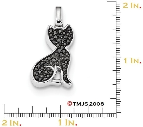 Rhodium-Plated Sterling Silver Black and White Diamond Reversible Cat Pendant 