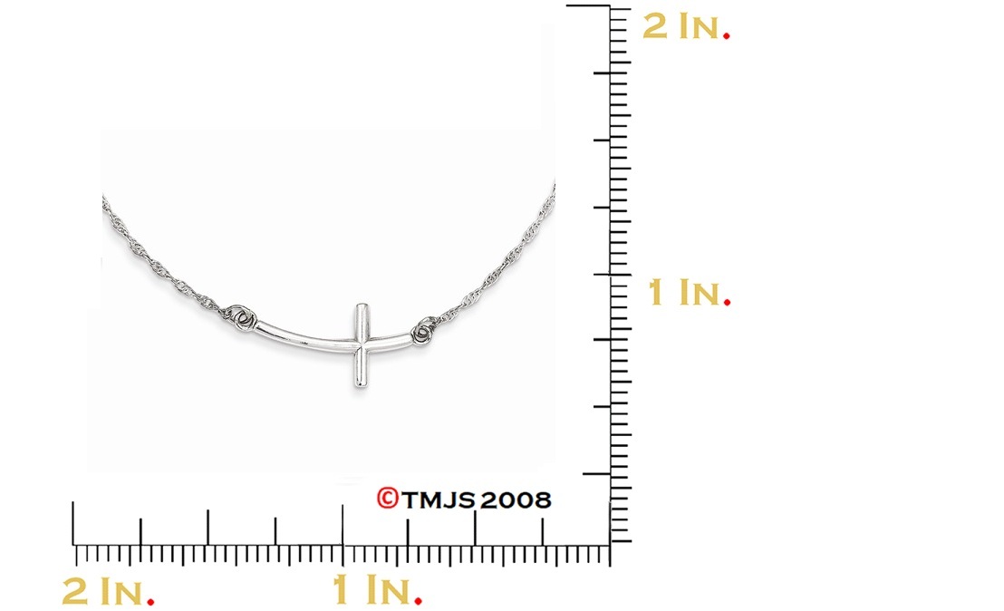 Large Sideways Curved Cross Necklace, Sterling Silver, 18