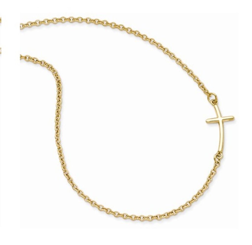 Small Sideways Curved Cross Necklace, Yellow Gold-Plated Sterling Silver, 18