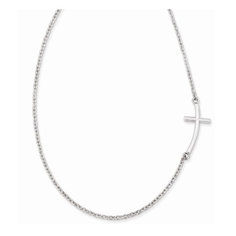 Large Sideways Curved Cross Necklace, Sterling Silver, 18