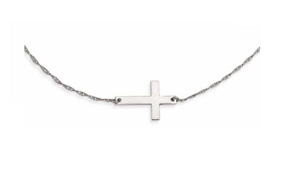 Large Sideways Cross Necklace Sterling Silver, 18