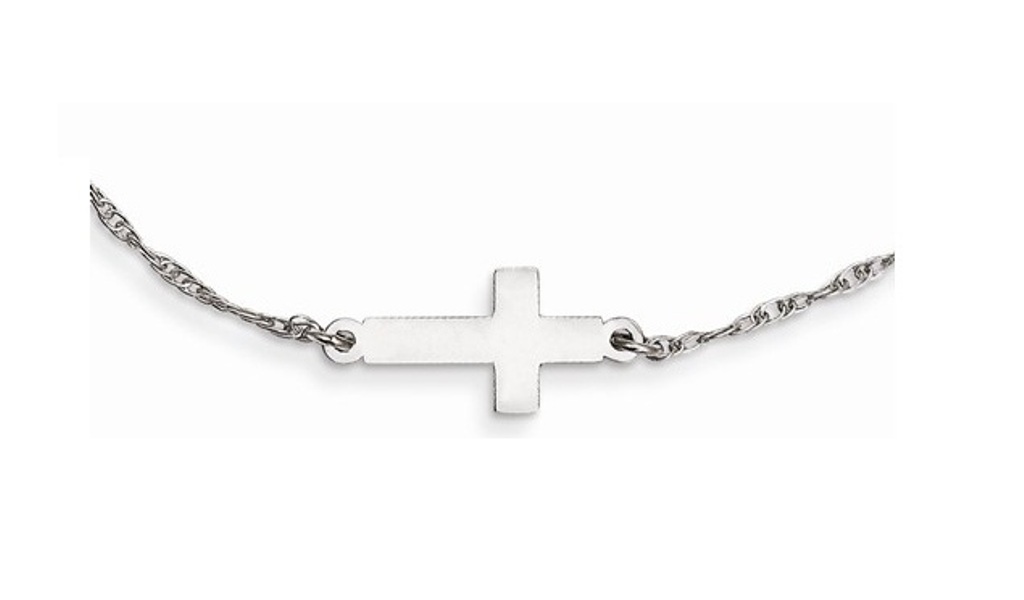 Small Sideways Cross Necklace Sterling Silver, 18