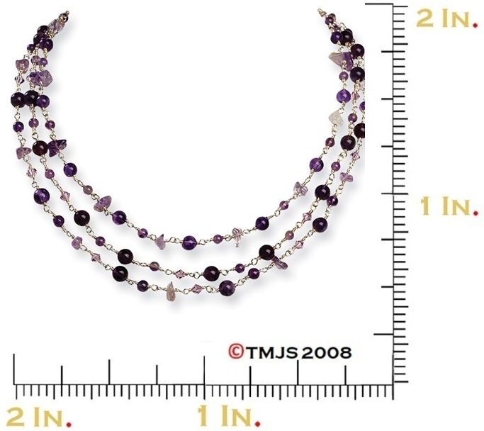 Amethyst/Lilac Crystal 3 Strand Necklace, Sterling Silver, 16-18