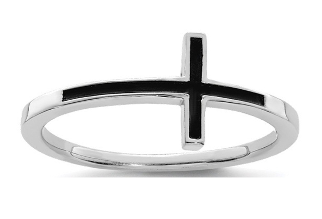 Sterling Silver Antiqued Sideways Cross Ring