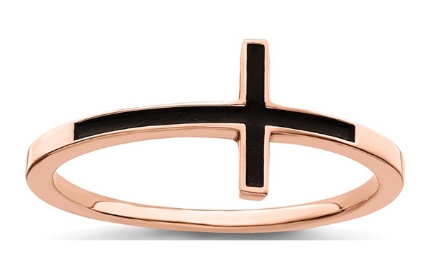 Sterling Silver Rose Gold-Plated Antiqued Sideways Cross Ring