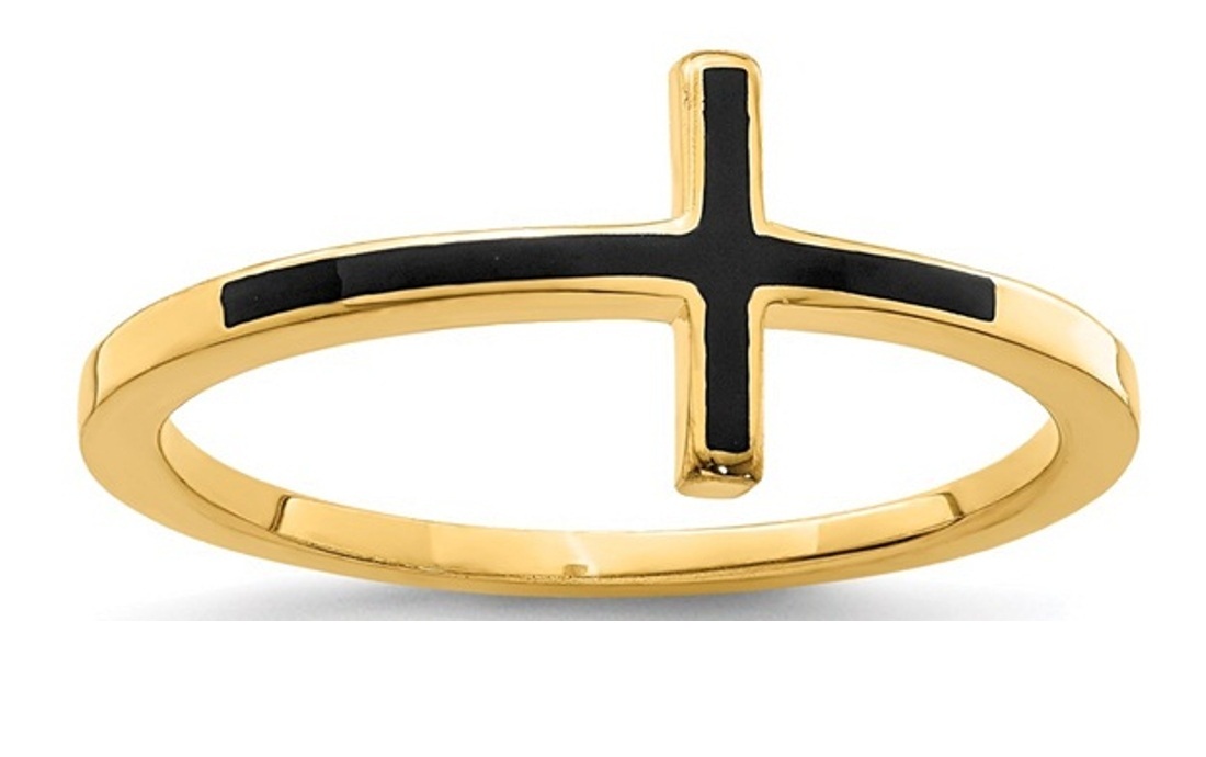 Sterling Silver Yellow Gold-Plated Antiqued Sideways Cross Ring