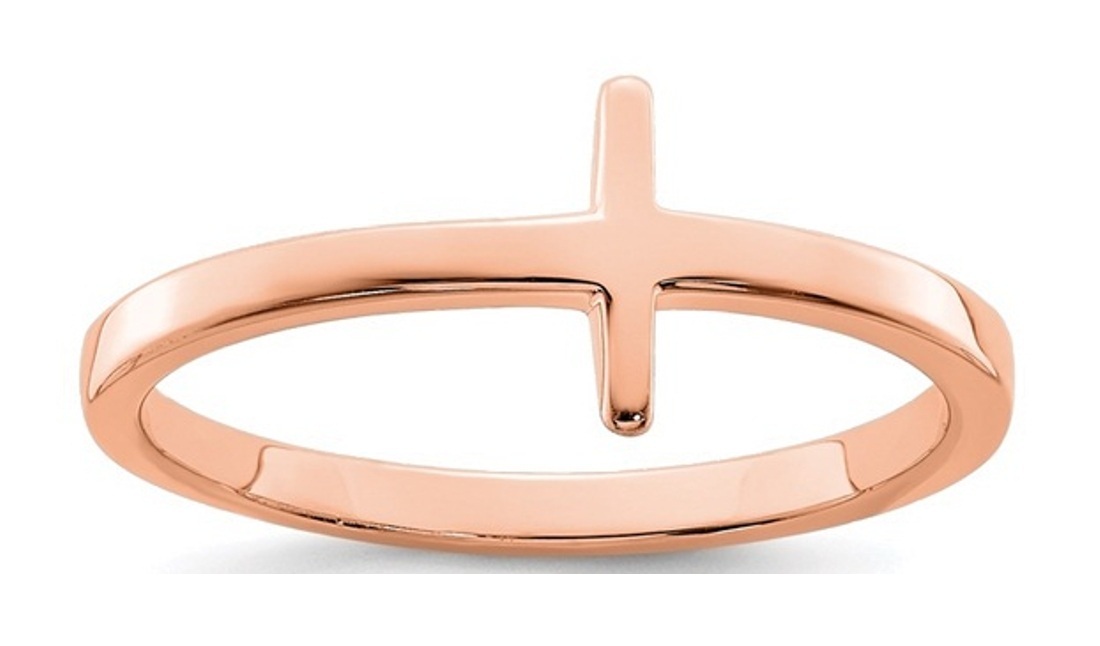 Sterling Silver Rose Gold-Plated Sideways Cross Ring