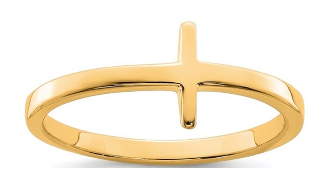 Sterling Silver Yellow Gold-Plated Sideways Cross Ring