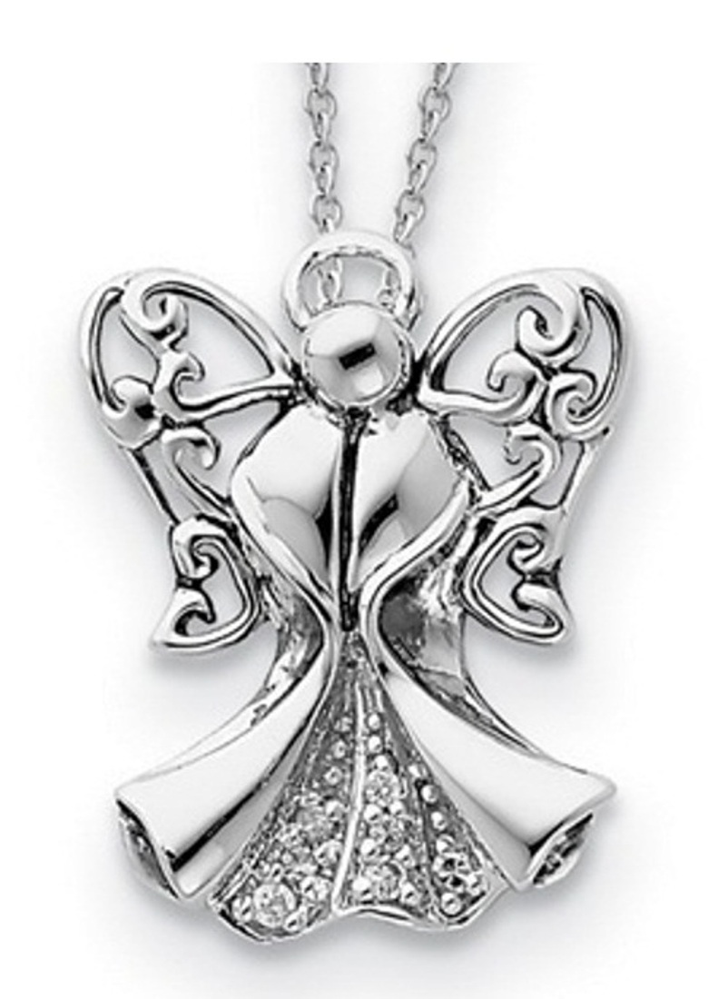 Sterling Silver CZ Antiqued Angel Of Strength 18in Necklace