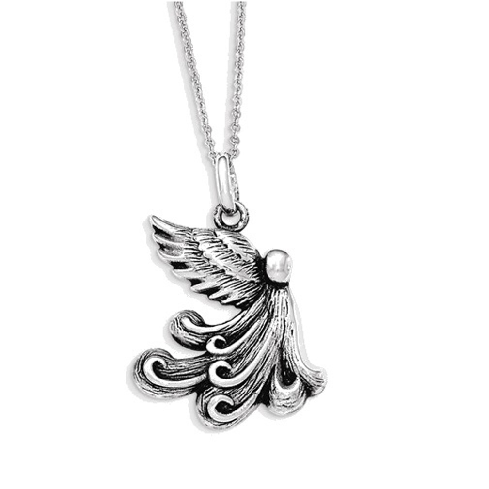 Antiqued My Chemo Angel Pendant Necklace, Rhodium-Plated Sterling Silver, 18