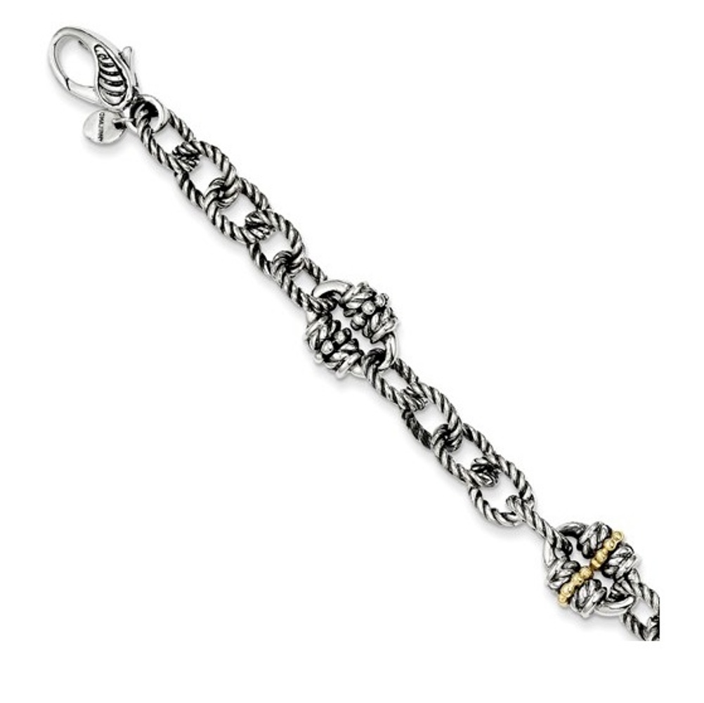 Sterling Silver and 14K Gold, Link Bracelet, 7