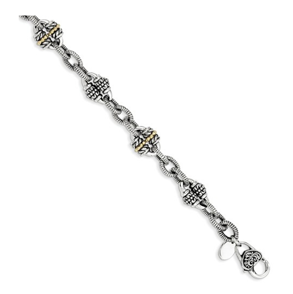 Sterling Silver and 14K Gold, Bracelet, 7.5