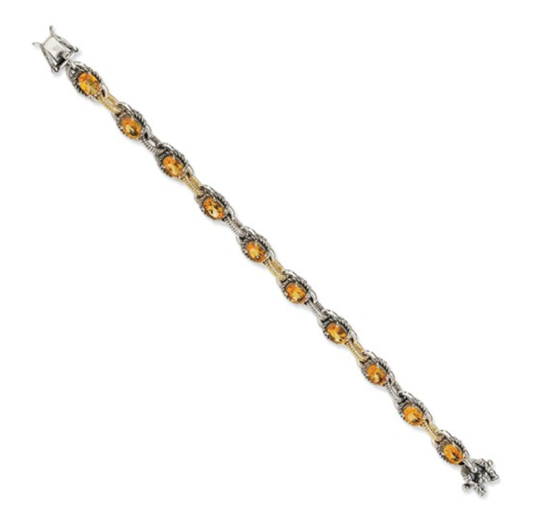 Sterling Silver and 14K Gold, Citrine Bracelet, 7.75