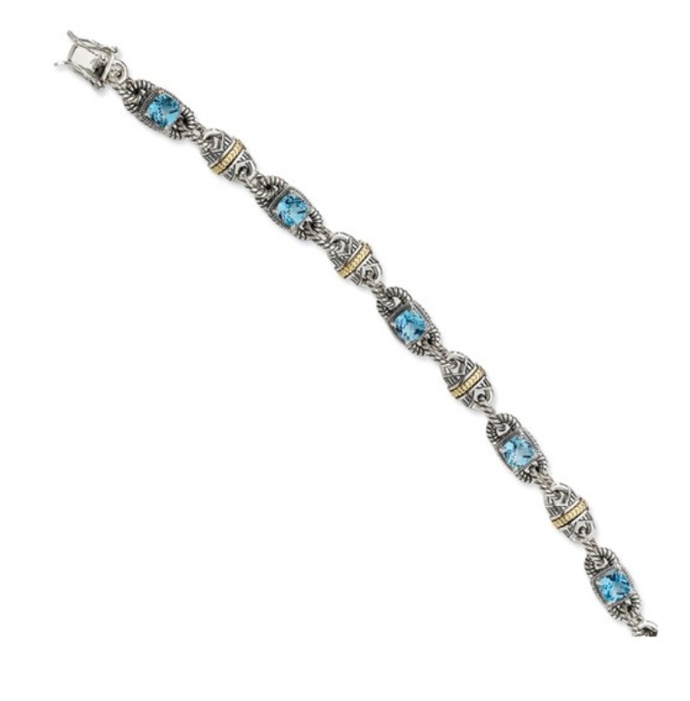 Sterling Silver and 14K Gold, (7.14ct) Sky Blue Topaz Bracelet, 7.25