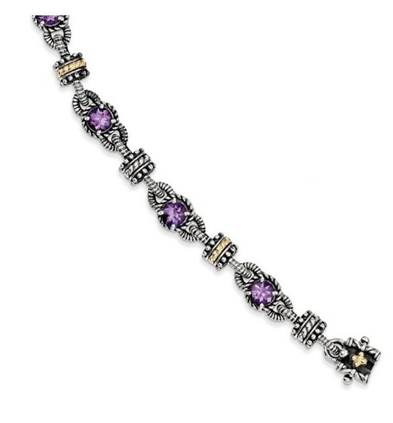 Sterling Silver and 14K Gold, Amethyst Bracelet, 7.50