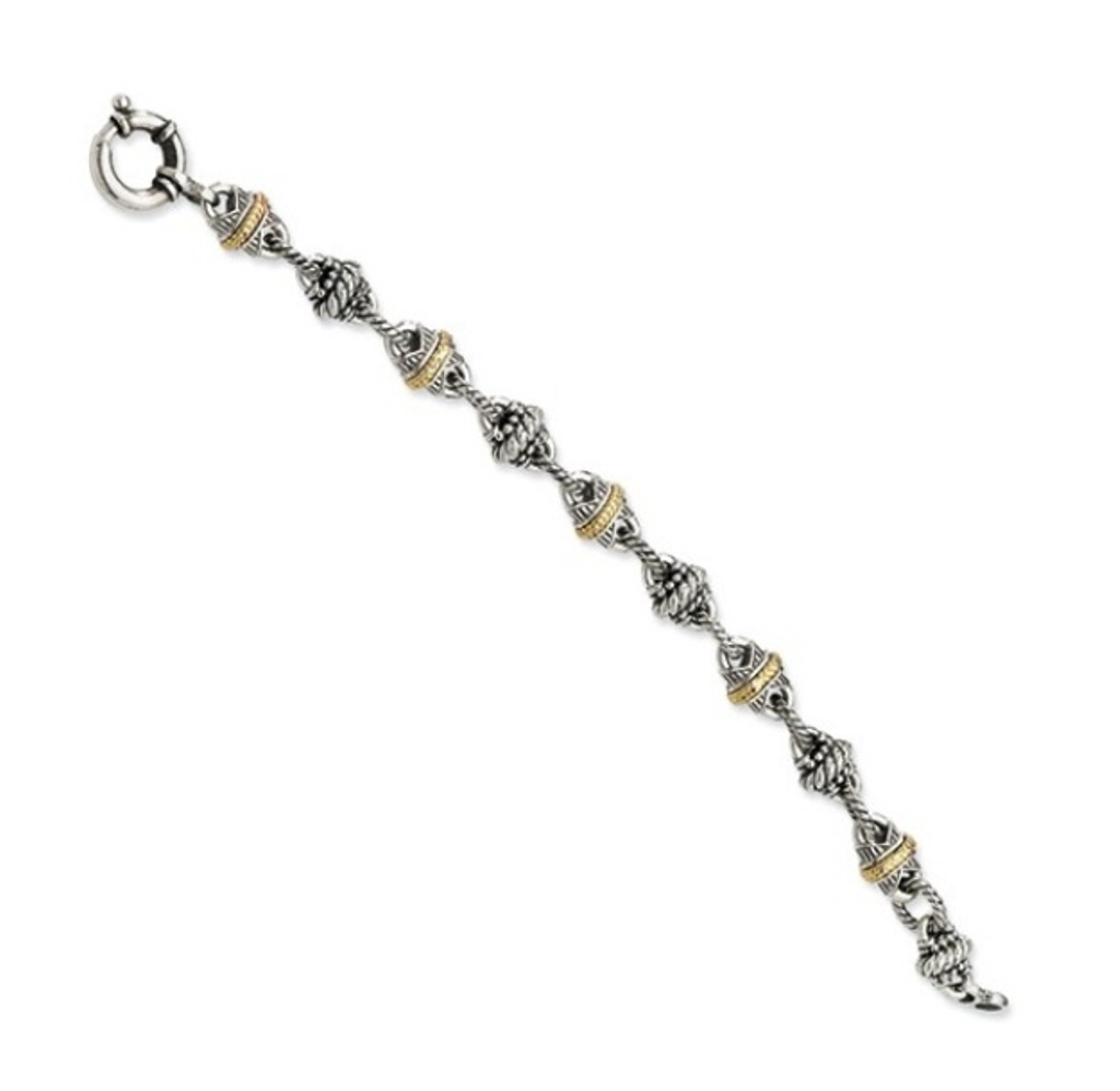 Sterling Silver and 14K Gold, Antiqued Link Bracelet, 7.25