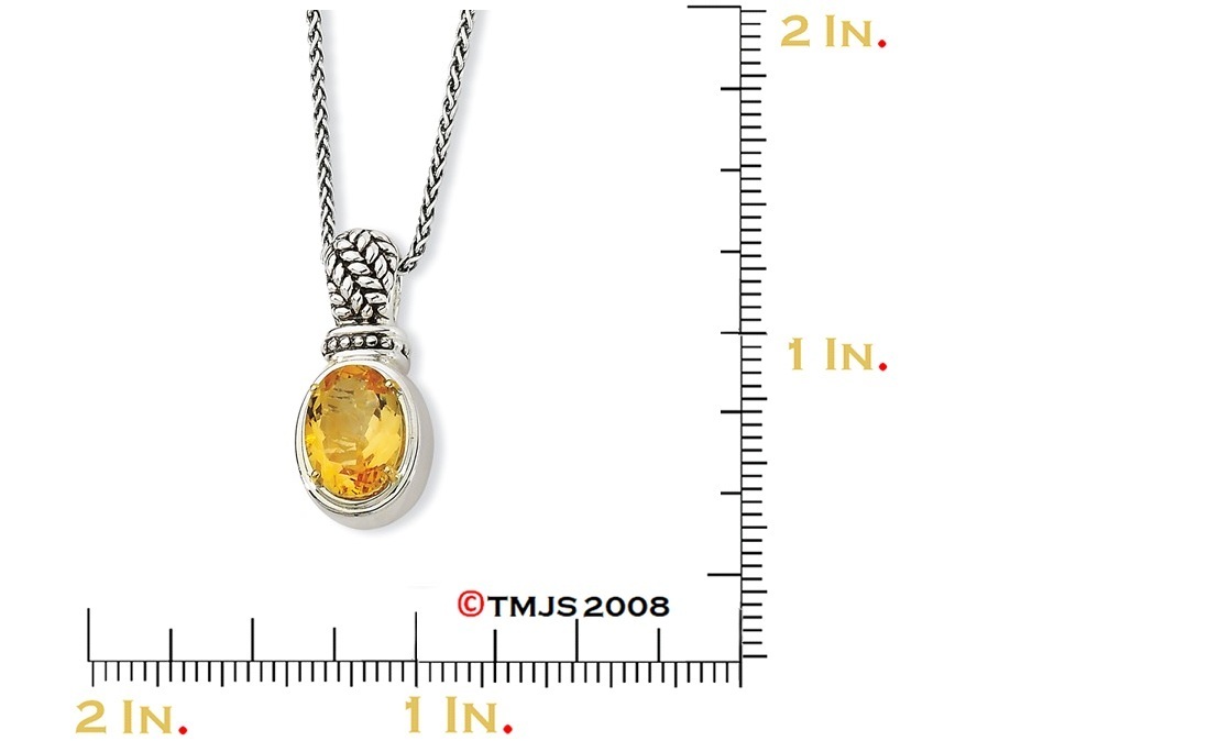 Citrine Oval Antiqued Necklace, Sterling Silver and 14K Yellow Gold, 18