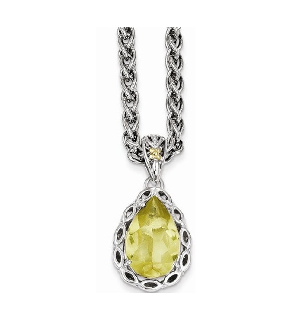 Lemon Quartz Necklace ,Sterling Silver with 14k Yellow Gold, 18