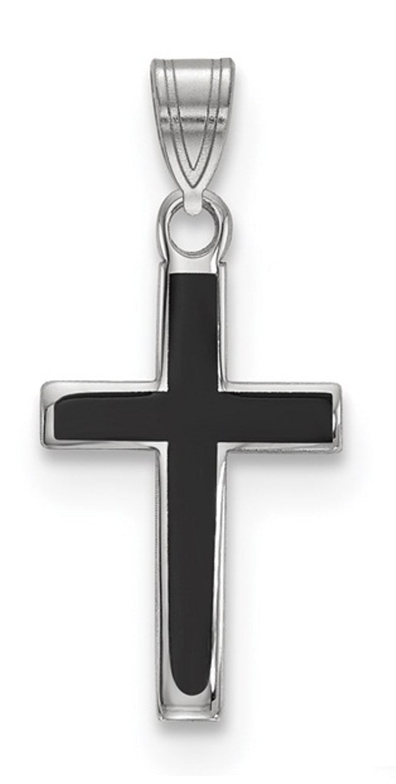 Sterling Silver Rhodium-Plated Black Enameled Cross Charm