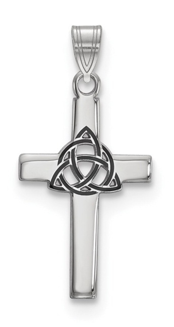 Sterling Silver Rhodium-Plated Black Enameled Trilogy Cross Charm