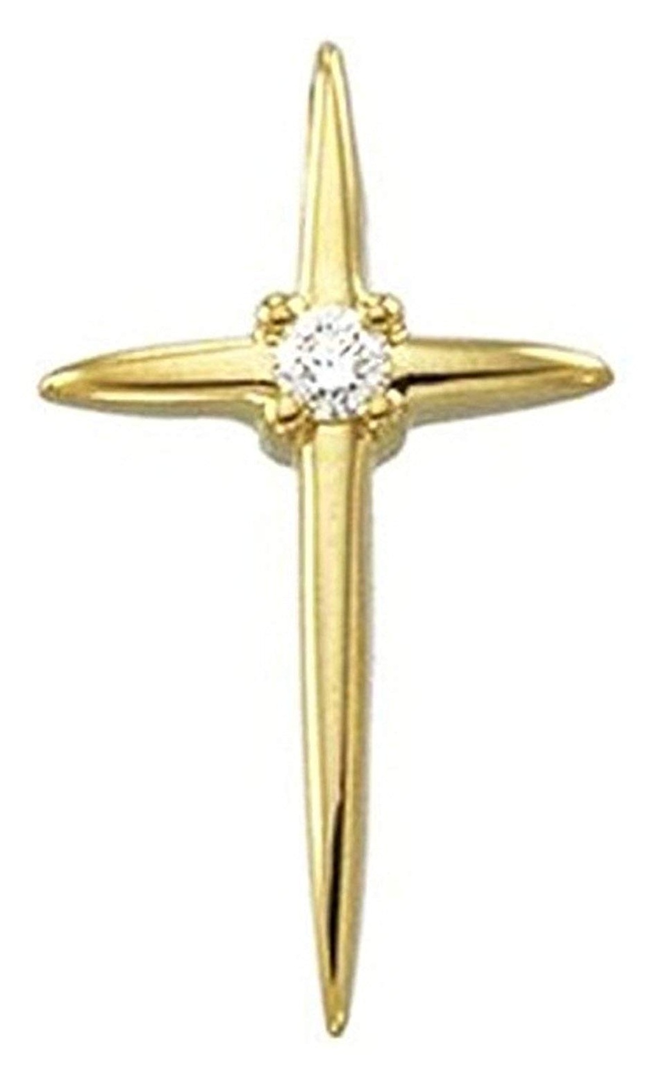 Diamond Solitaire Cros Pendant, 14k Yellow Gold