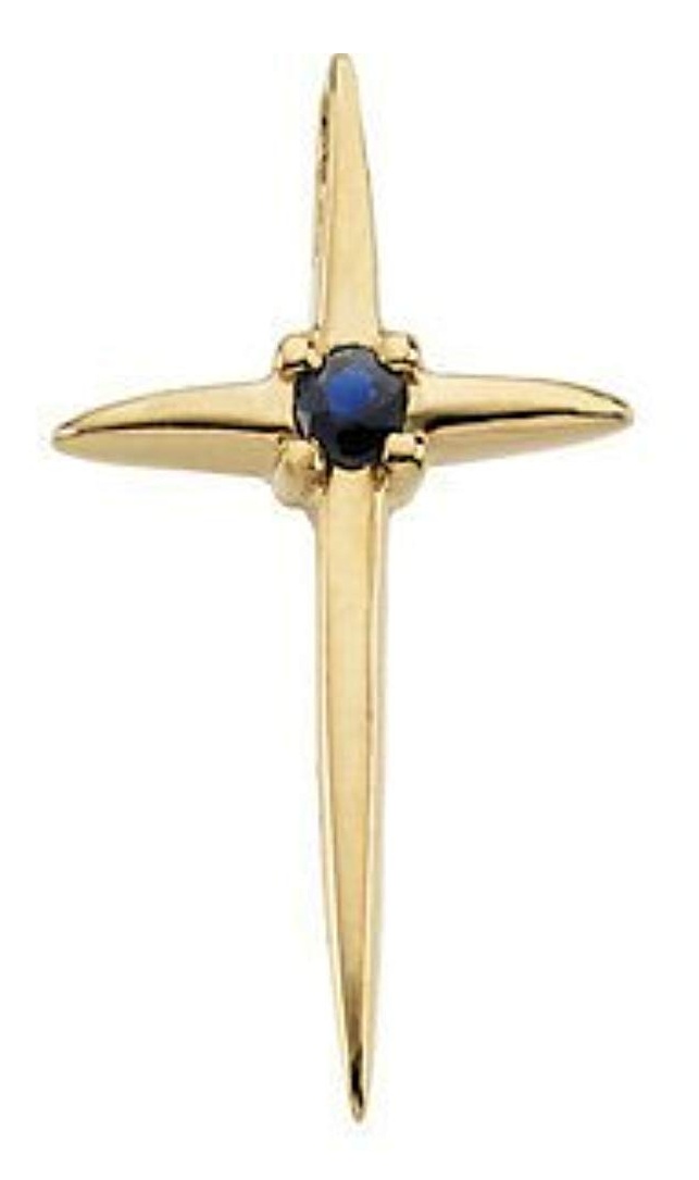 Sapphire and Diamond Star Cross 14k Yellow Gold Pendant