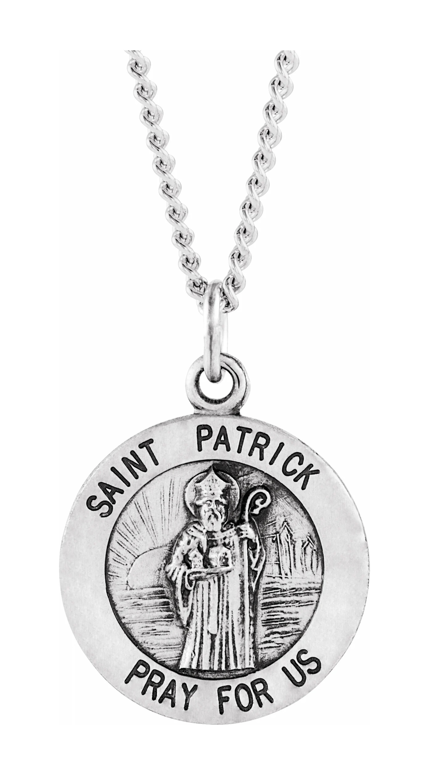 Sterling Silver Round St. Patrick Necklace, 18